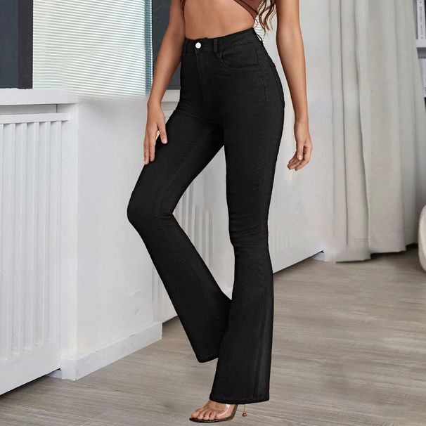 Women's Clothing High-Waisted Flared Jeans – Stretch Denim Bootcut Pants (Black/White, S-3XL)_mkmklike.com
