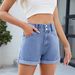 Women's Clothing Washed Classic Loose Curling Casual Denim Shorts_mkmklike.com