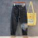 Men's Distressed Black Washed Denim Pants – Grunge Streetwear Wide-Leg Jeans With Ripped & Frayed Details_mkmklike.com