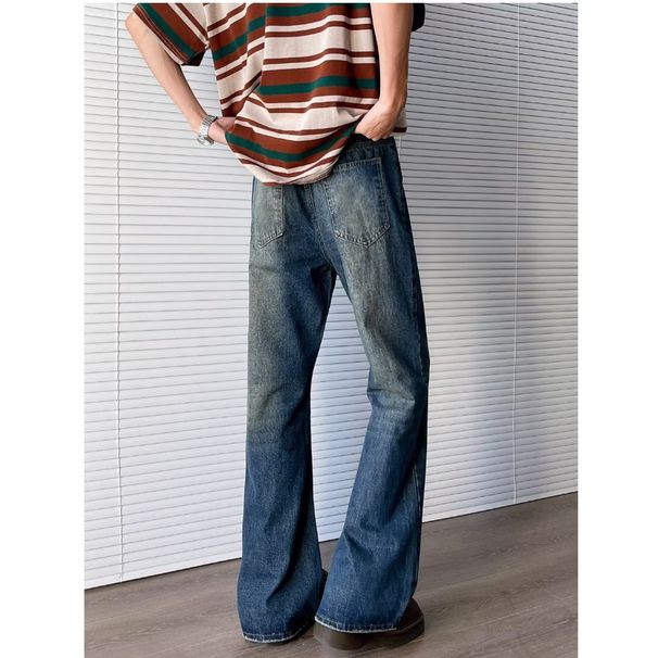 Men's Straight Leg Jeans Japanese Style Harajuku Inspired New Washed Whiskered Floor Length Slightly Flared Denim With Minimalist Look_mkmklike.com