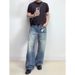 Men's Vintage Light Blue Washed Straight Leg Jeans With Snowflake Print – Comfortable & Stylish For Casual Wear_mkmklike.com