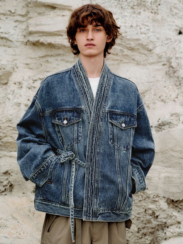 Men's Clothing New Style Irregular Symmetrical Design Niche Loose Lace Denim Jacket For Men_mkmklike.com