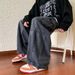 Men's Trendy Hong Kong Style Multi Pocket Cargo Jeans Loose Fitting Wide Leg Trousers Spring Autumn Versatile Casual Pants_mkmklike.com