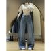 Women's High-Waisted Slimming Rhinestone Denim Jeans Straight Leg Wide Leg Pants Retro American Style For Autumn/Winter_mkmklike.com