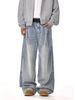 Men's Vintage Washed Cleanfit Jeans - High Street Straight Leg Relaxed Fit Wide Trousers For Casual Wear_mkmklike.com