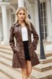 New mid-length leather coat with belt long-sleeved leather trench coat fashionable coat woman_mkmklike.com