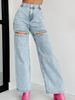 Women's Clothing Spring And Summer Fashion Casual Ripped Straight Women's Jeans_mkmklike.com
