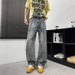 Men's Trendy High-End Washed Straight Leg Jeans Retro Splatter Paint Whiskered Scimitar Denim_mkmklike.com
