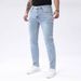 Slim Fit Stretch Denim Jeans For Men Glossy Blue Skinny Midweight Polyester Jeans Mid Waist Slight Stretch Machine Washable_mkmklike.com