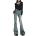 Flash Sale Direct Supply: Spring/Summer Designer Frayed Hem Micro Flare Jeans For Women, Slimming Patchwork Floor-Length_mkmklike.com