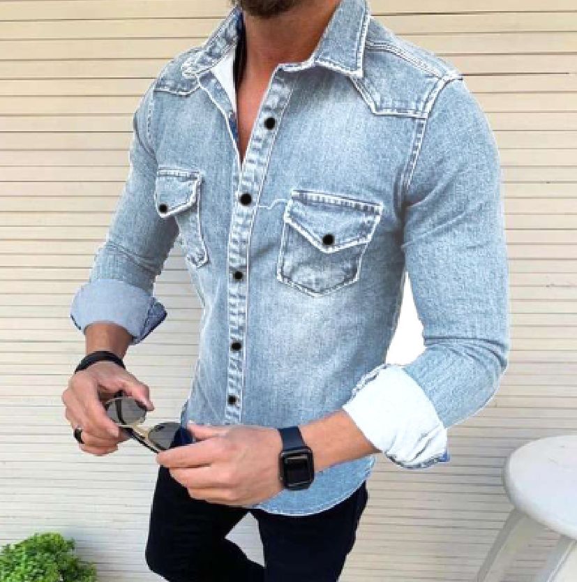 Men's Clothing Wholesale Foreign Trade New Men's Clothing Korean Style Denim Clothes Washed Men's Slim Casual Long-sleeved Denim Shirt Jacket For Men_mkmklike.com