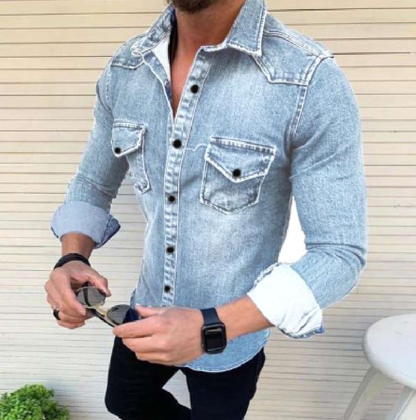 Men's Clothing Wholesale Foreign Trade New Men's Clothing Korean Style Denim Clothes Washed Men's Slim Casual Long-sleeved Denim Shirt Jacket For Men_mkmklike.com