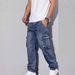 Men's Retro Cargo Jeans – Loose-Fit Streetwear Denim Pants With Multi-Pockets (S-3XL, Blue/Black)_mkmklike.com