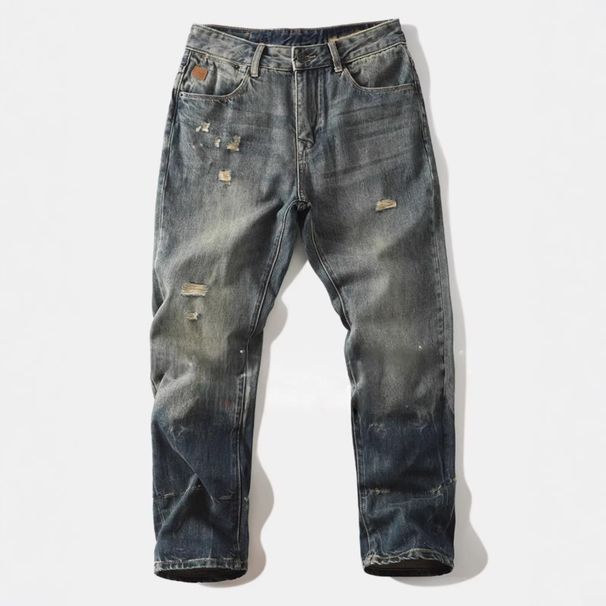 Men's Casual Loose Fit Ripped Straight Leg Jeans Retro American Style European And American_mkmklike.com