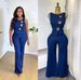 Temperament Design Metallic Buckle Round Neck Sleeveless Vest+High Waist Wide Leg Pants Denim Set For Women_mkmklike.com