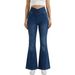 Cross-waist Knitted Flared Jeans Women, High-waisted, Slimming, Stretchy, Fitted, With A Nice Drape, Fashionable Long_mkmklike.com