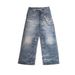 American Style Digital Painted Graffiti Unisex Couple's Washed Distressed Loose-fit Jeans Trendy Pants_mkmklike.com