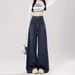 Plus-Size Relaxed Fit Jeans For Women – High-Waisted Wide-Leg Denim Pants With Flannel Lining (Dark Blue, S-2xl)_mkmklike.com