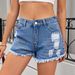 Women's Distressed Denim Shorts - Vintage Washed High Waist Ripped Hot Pants Trendy Casual Stretch Denim Shorts_mkmklike.com