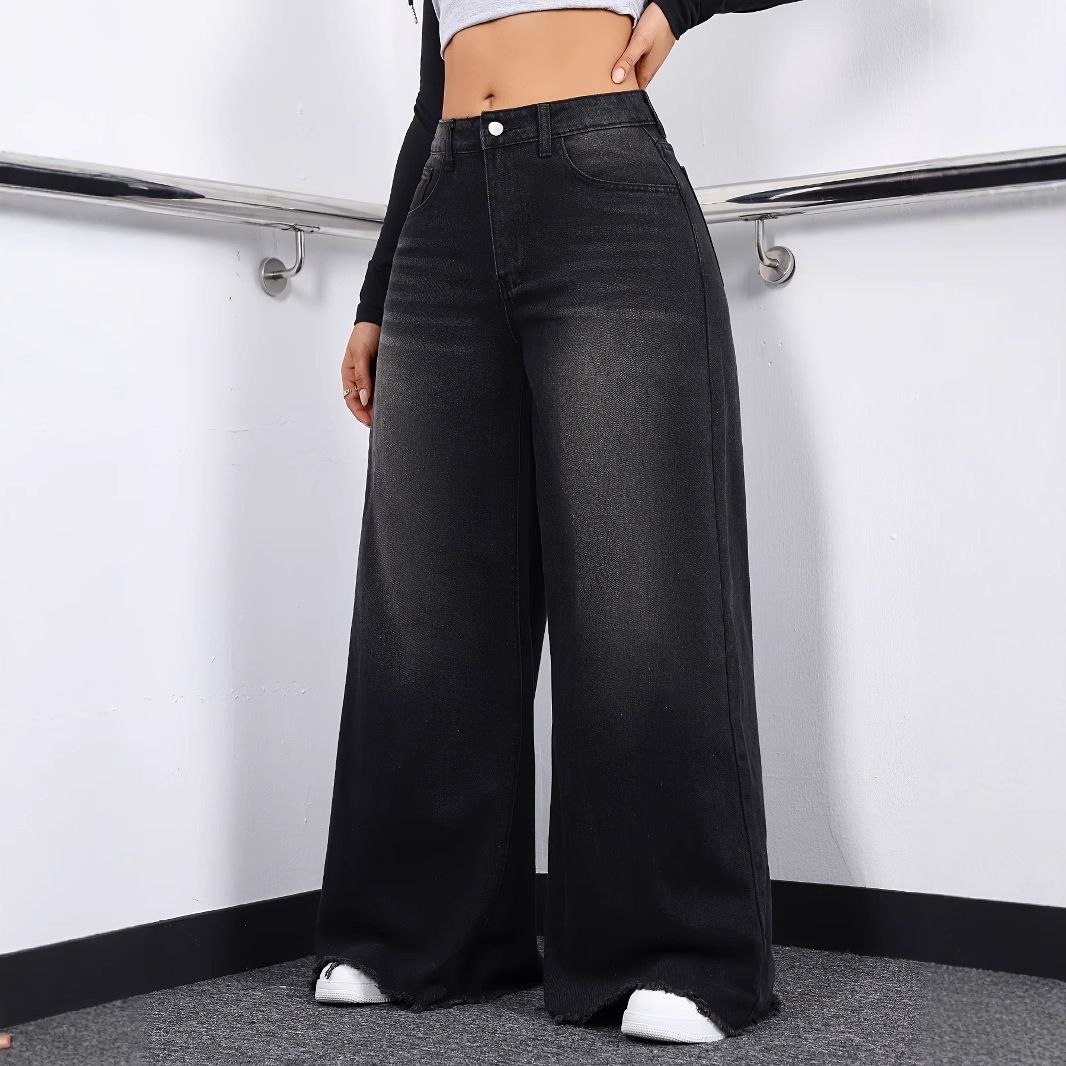 Women's Retro Style Loose Fitting Wide Leg Jeans Casual Versatile Long Pants Available_mkmklike.com