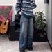 American Niche Splicing Jeans Men's Spring And Autumn New High Street Old Washed Floor Trousers Design Wide-leg Trousers_mkmklike.com