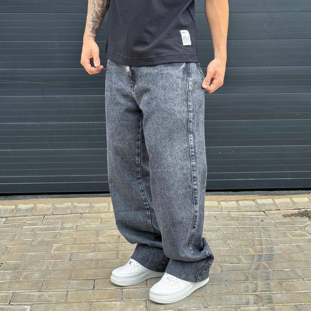 Men's American Vintage Heavy Washed Denim Jeans – Relaxed Straight Fit High Street Casual Trousers_mkmklike.com