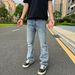 Men's Clothing Marble Pattern Washed Distressed 517cleanfit Flared Denim Snowflake Pattern Commuter Top Men's Versatile Trousers_mkmklike.com