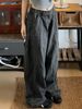 American Retro Gray Workwear Jeans For Women, New Autumn Style, Washed And Distressed, Loose Wide-leg Casual Pants_mkmklike.com