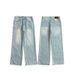 American Style Distressed Washed Loose Slimming Wide-Leg Jeans Casual Straight Pants_mkmklike.com
