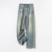 European And American Style Vintage Blue Washed High-waisted Trendy Wide-leg Pants 2026 Spring Distressed Slimming_mkmklike.com
