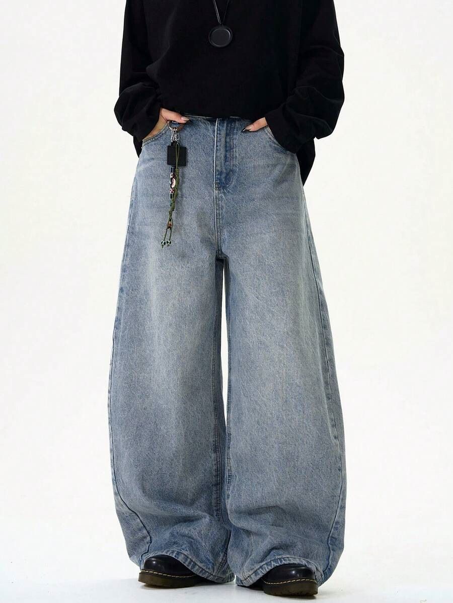 Men's American Style Washed Wide Leg Jeans Straight Leg High Street Vintage Style Floor Length Cross Border Exclusive_mkmklike.com