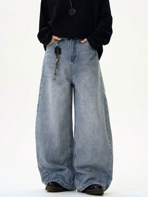 Men's American Style Washed Wide Leg Jeans Straight Leg High Street Vintage Style Floor Length Cross Border Exclusive_mkmklike.com