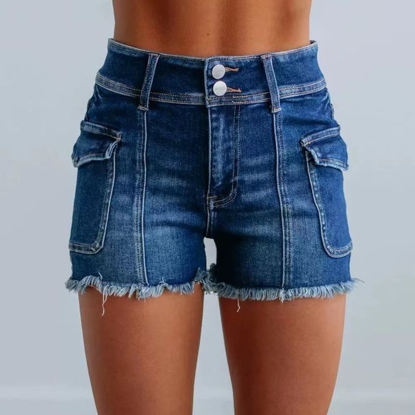 K Women's Fashion New High Waisted Elastic Tassel Denim Shorts_mkmklike.com