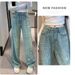 Women's Clothing High Waist Straight Leg Jeans Rhinestone Embellishments Skinny Fit Wide Leg Denim Pants Sparkly Stretch Comfort Casual Party Wear_mkmklike.com