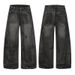 Distressed Boyfriend Jeans - Vintage Washed Black With Artful Rips & Relaxed A-Line Cut For Effortless Streetwear_mkmklike.com