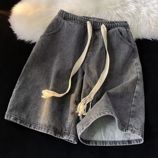 Men's Drawstring Denim Shorts – Summer Loose Fit 5-Inch Casual Shorts With Vintage Wash (Black-Grey & Light Blue, Sizes S-3xl)_mkmklike.com