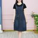 ELLE 2025 New Plus Size Women's Denim Strap Casual Dress Age-Reducing Belly Covering_mkmklike.com