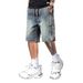 Men's Retro Blue Shorts Decorative Button Details 5 Inch Inseam Loose Straight Leg Casual Breathable Summer Shorts_mkmklike.com