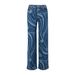 Women's High Waist Straight Leg Jeans With Water Wave Print - Cotton Denim Pants For Casual & Street Style (Blue, S/M/L/XL)_mkmklike.com