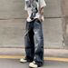 Men's Heavyweight Washed Denim Jeans – American Retro Straight Leg, Loose Fit Wide Pants For Casual & Streetwear (S-3XL)_mkmklike.com