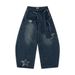 Unique Star Design Washed Denim Scimitar Pants Men's Trendy Brand High Street Vintage Punk Loose Wide-Leg Trousers_mkmklike.com