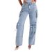 Women's Clothing Trousers straight leg multi-pocket denim overalls woman loose casual pants woman_mkmklike.com