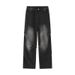 Four Seasons Washing Water Mopping Jeans Solid Color Retro Simple Hong Kong Style Loose Straight Pants_mkmklike.com