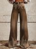 Ladies Eye‑Catching Y2k Flare Bottoms, Vintage Washed Star All‑Over Print High Waist Wide Leg Pants, Multiple Available Hues_mkmklike.com