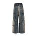 Vintage Washed Cargo Jeans Oversized Workwear Pants With Gradient Fading, Multi-Pocket Utility Design Floor-Skimming Wide Leg For Streetwear Styling_mkmklike.com