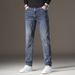 Pure High-End Men's Spring Straight Slim Long Pants 2025 Autumn And Winter New Elastic Business Casual Jeans_mkmklike.com