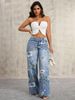 Spring Summer New Women's Button up Front Pocket Printed Casual Jeans Denim Export Style 2026_mkmklike.com