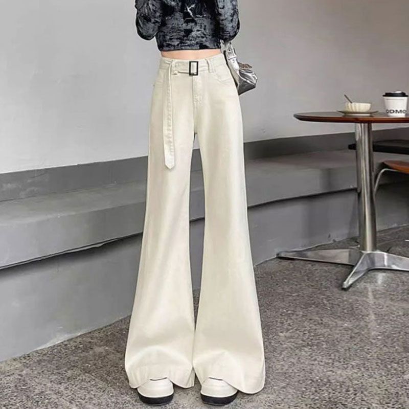 off White Wide Leg Flared Jeans Loose Fit plus Size Pear Shaped Comfortable Not Clingy Women's Denim Pants_mkmklike.com