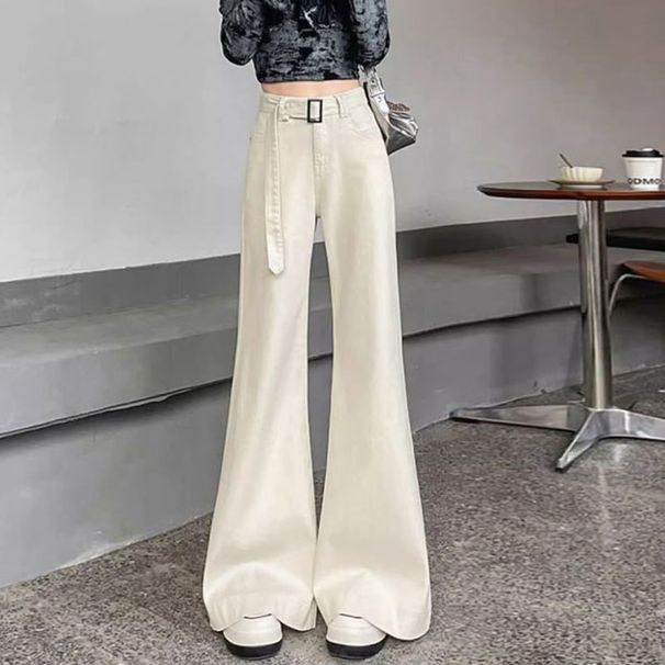 off White Wide Leg Flared Jeans Loose Fit plus Size Pear Shaped Comfortable Not Clingy Women's Denim Pants_mkmklike.com