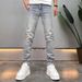 Ink Splashed Light Colored Jeans For Men, Trendy Brand, Autumn 2025 New Style, Fashionable, Personalized, Slim Fitting Skinny Jeans_mkmklike.com